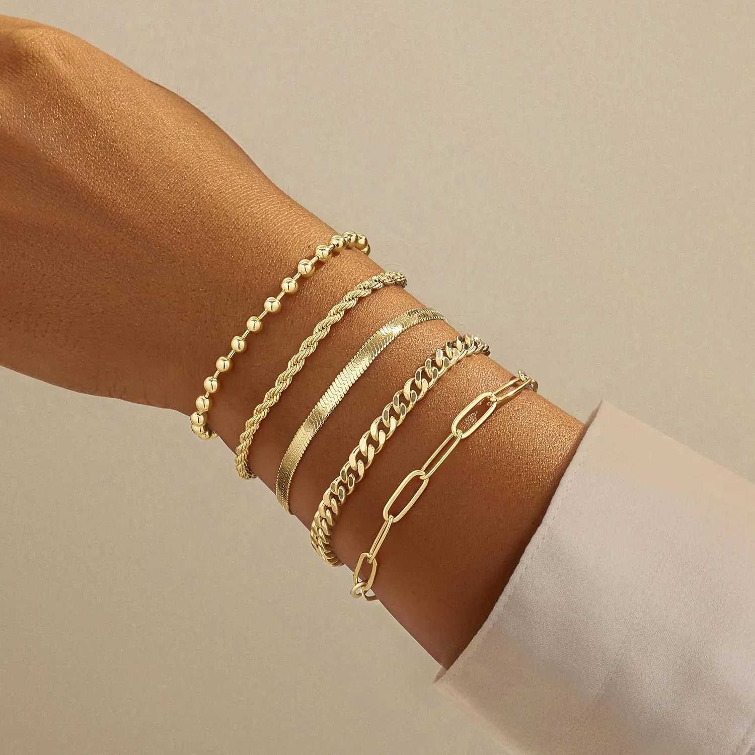 Gold for Women Set for Women Gold Stack With Beaded Cuban Paperclip Snake Rope Gifts for Women Z250616