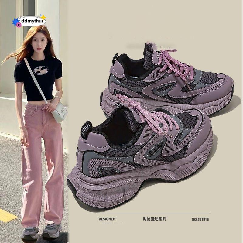 Purple Dad Sneakers for Women 2025 Spring and Autumn Student Versatile Casual Sports Thick Sole Women's Shoes ddmythur