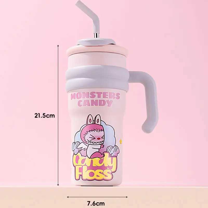 Labubu Straw Cup Large Capacity Cartoon Portable Vacuum Cup Anime Cute Students Children Travel Water Cup Girl Holiday Gifts XJ250616