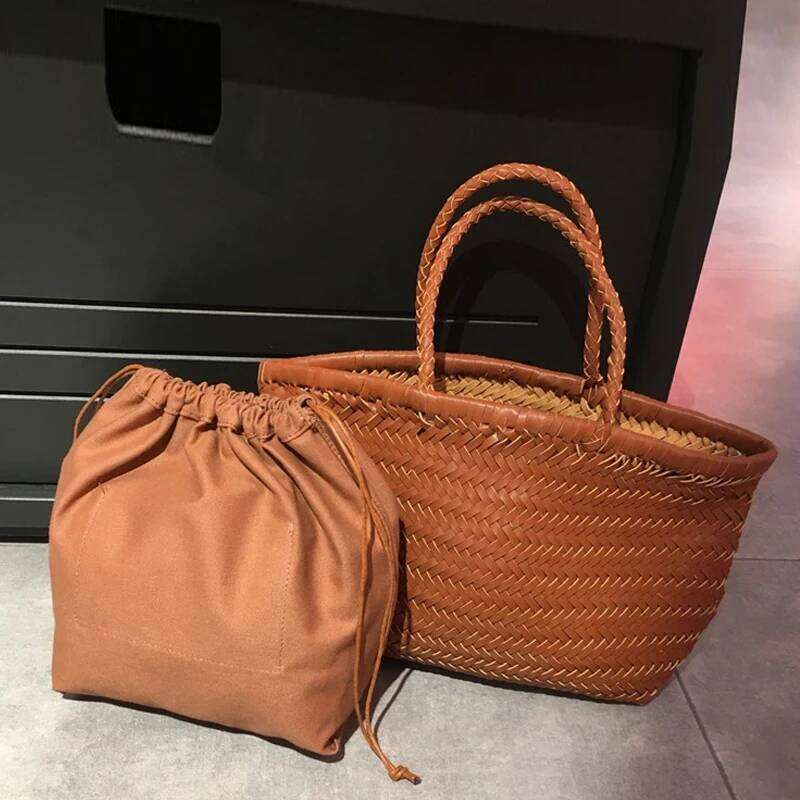 Women's Bags Designer Vintage Tote Bags For Women Designer Handbag And Purse 2023 New In PU Cross Weave Design Top Handle With Inner Bag Medium