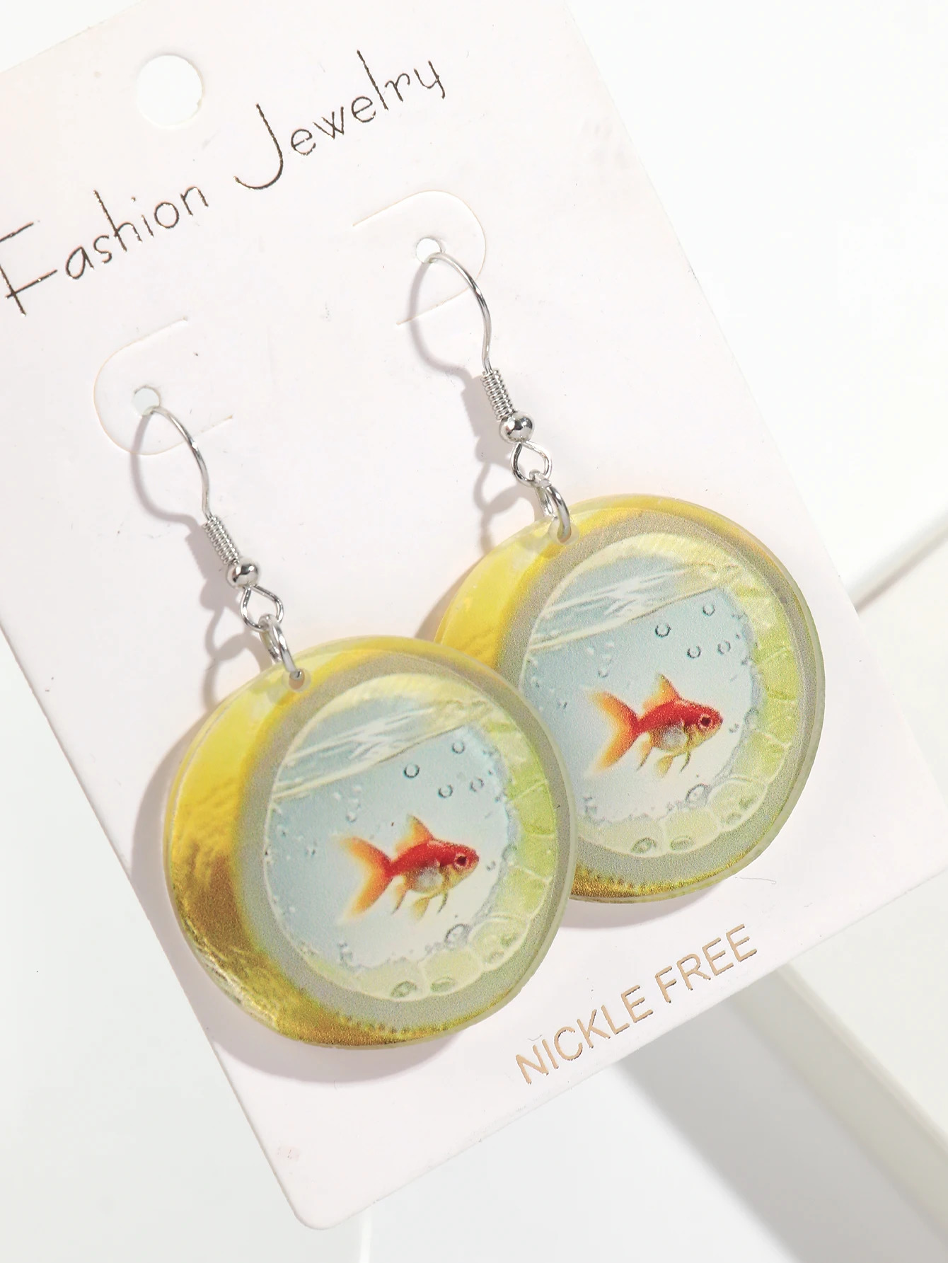 Cute Cartoon Lemon Fish Acrylic Print Drop Earrings for Women Funny Round Carp Dangle Earring Creative Jewelry Birthday Gift 250610