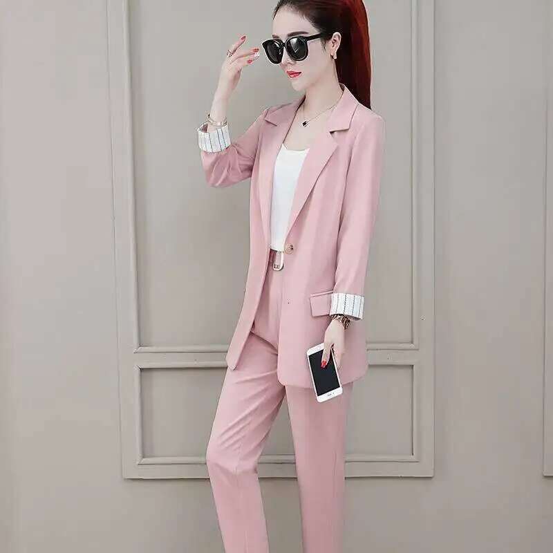 Two Piece Set Pants for Women Professional Trouser Suit Blazer and Womens 2 Pant Sets Top Outfit Wear To Work Office Pink Classy