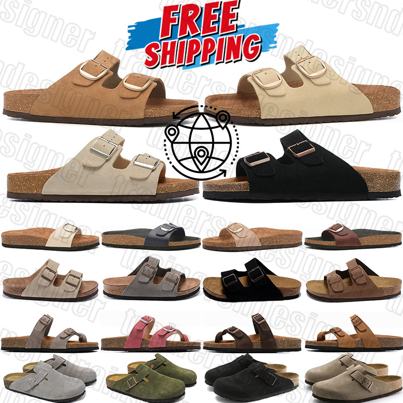 free shipping Slippers Designer sandals Bostons Clogs slides Womens Mens Cork Slides Suede Leather Flip Flops Casual Shoes