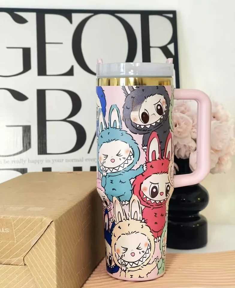 New 40oz Labubu Stainless Steel Tumbler With Straw Lid Insulated Travel Mug Large Capacity Cup For Car Office Girl Gift XJ250616