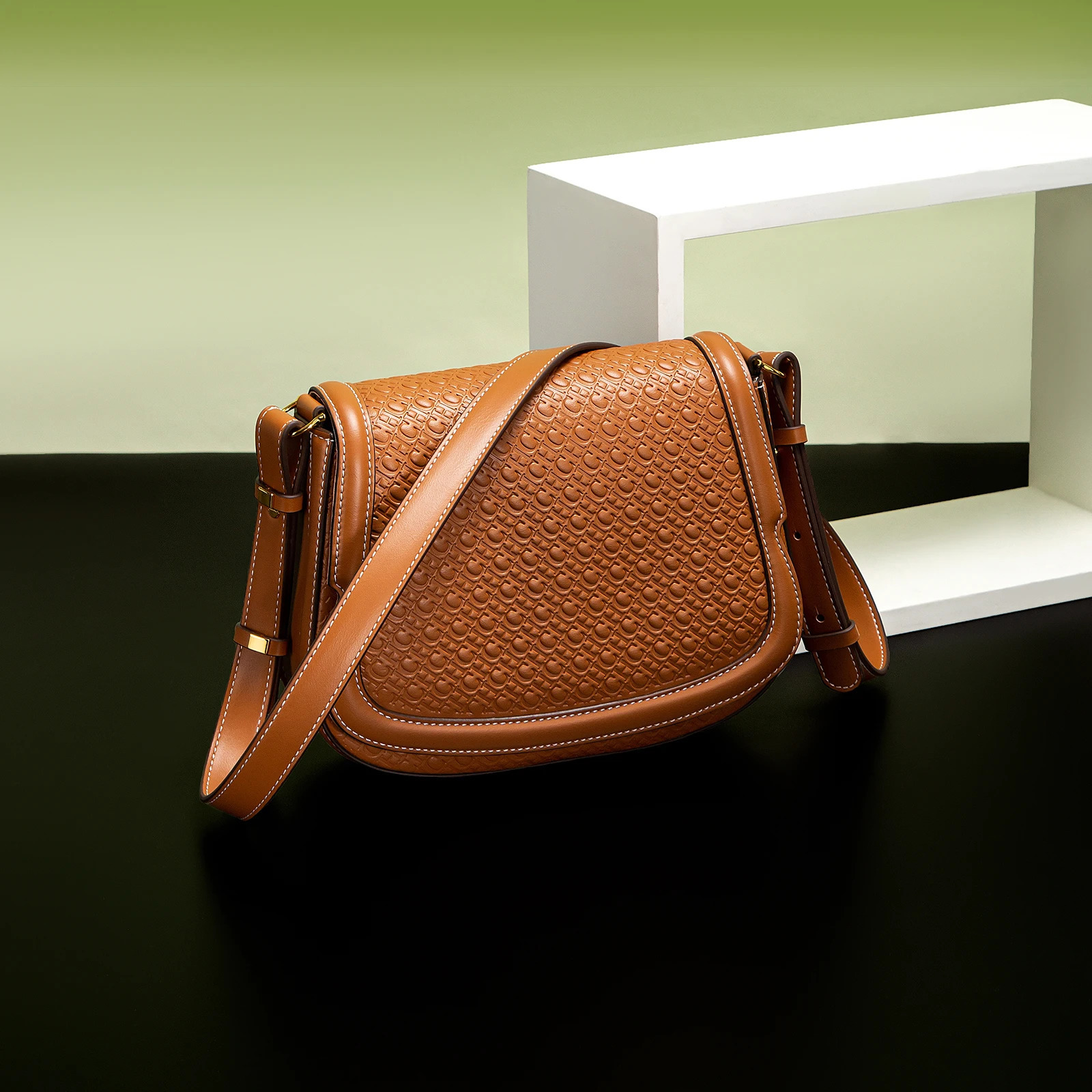 Simple Business Womens Crossbody Bag Saddle Embossed Flip Small Square 250614