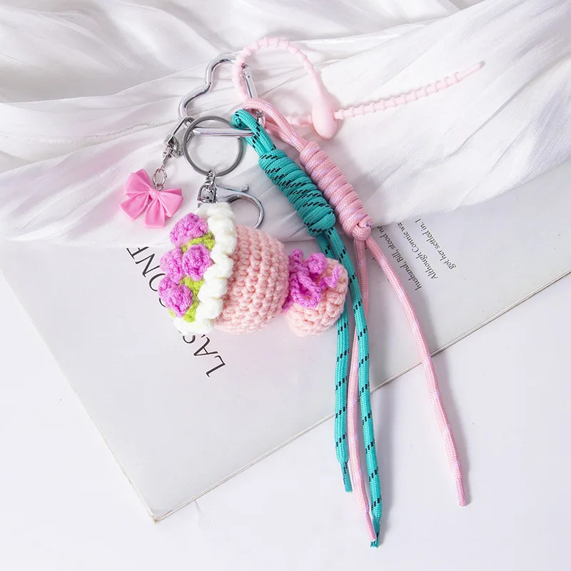 Creative Braided Rope wool knitted mini hand bouquet Bag Pendant Highgrade Keychain pendant keychain Bow 250616