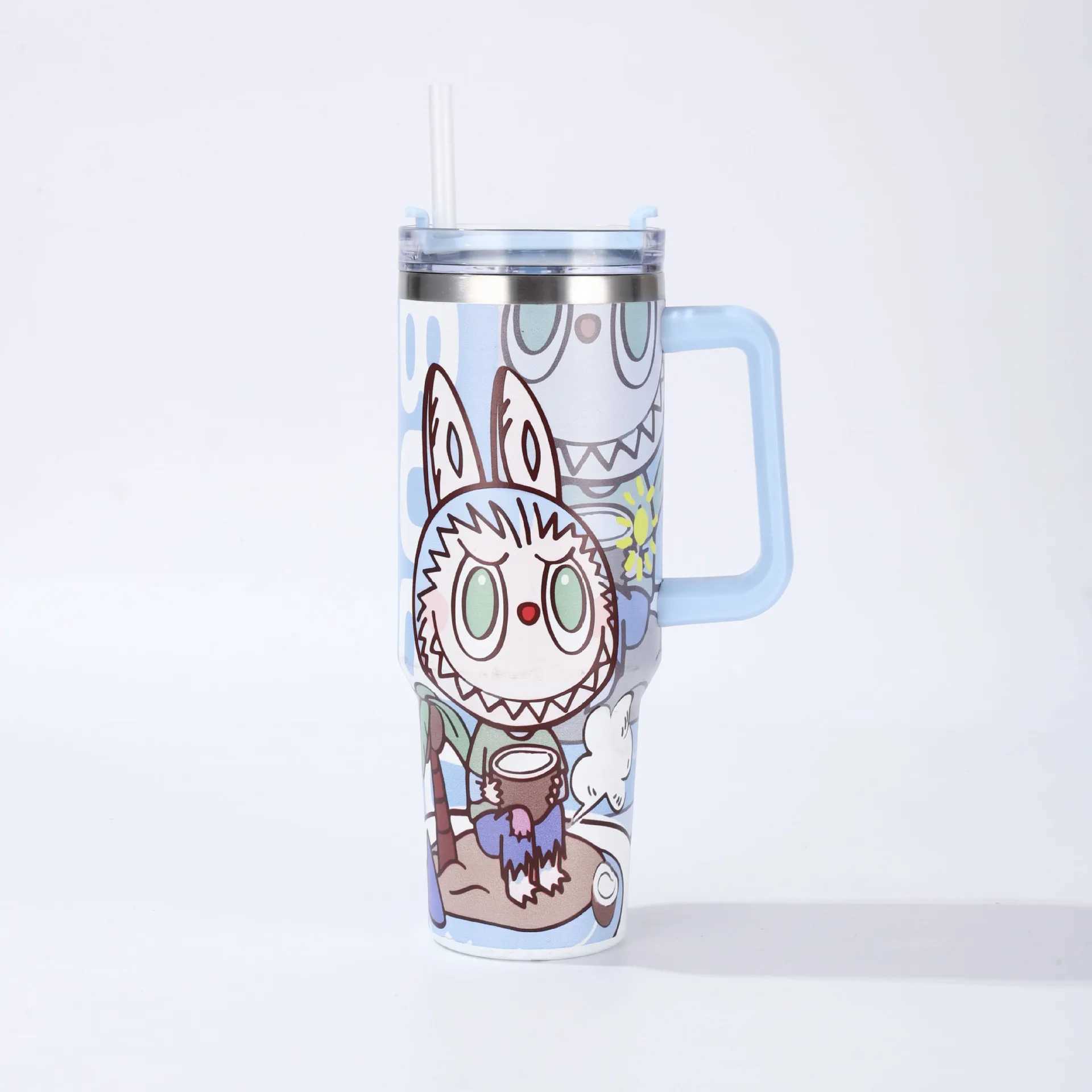 Labubu Cute Cartoon 40oz Stainless Steel Car Cup 304 Portable Ice King Beverage Holder Vehicle Use Kawaii Toy Hobby AccessoriesXJ250616