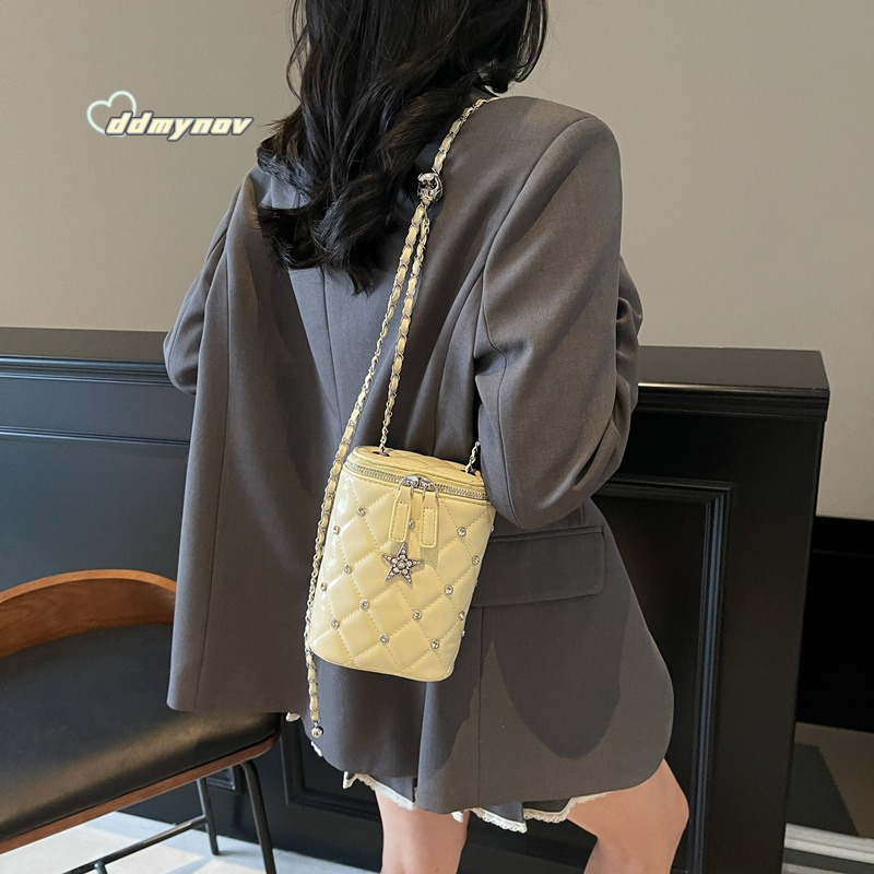 High-End Trendy Fashion Underarm for Women 2025 New Diamond-Encrusted Chain Small Square Single Shoulder Crossbody Phone Bag ddmynov