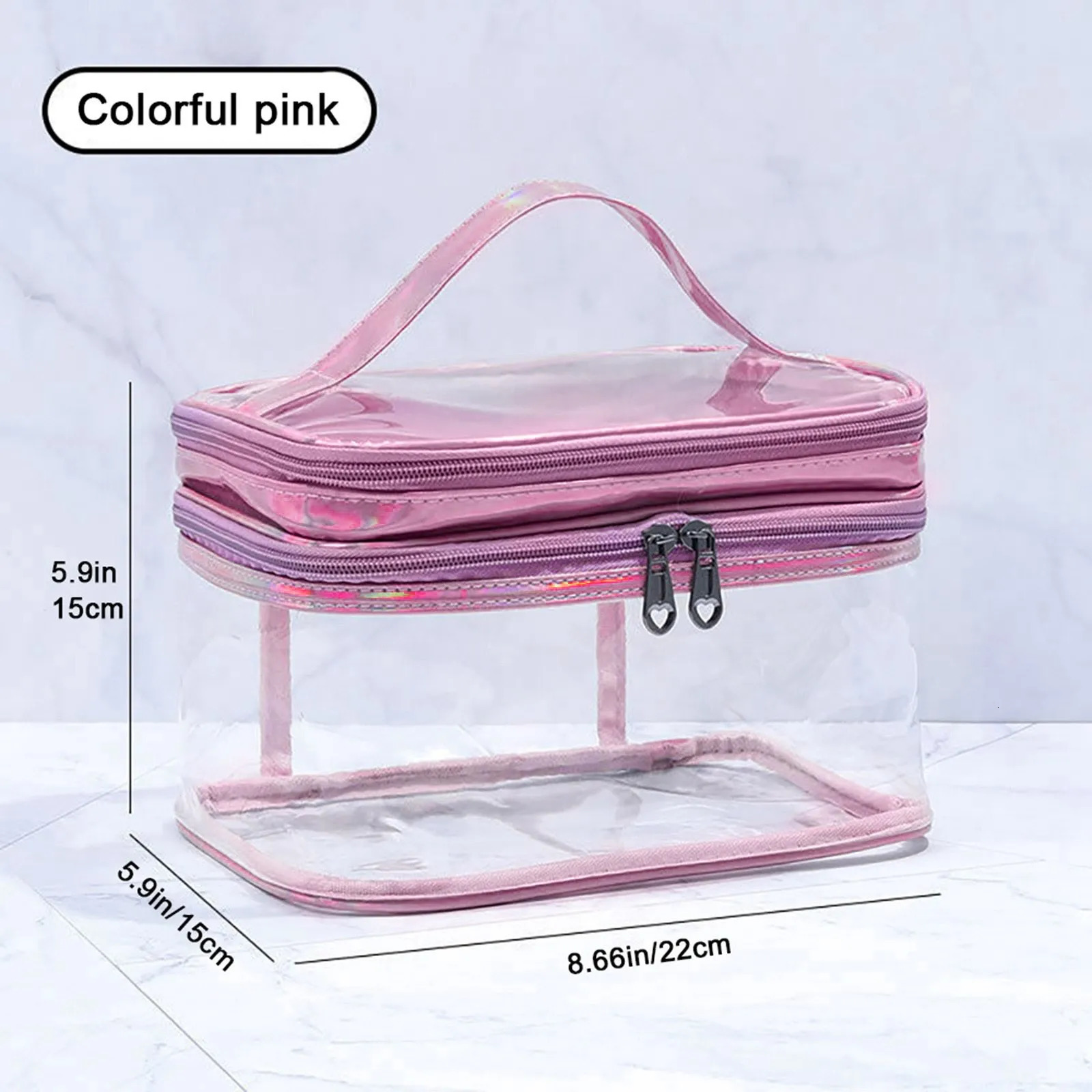 Transparent Plastic Cosmetic Bag Doublelayer With Zipper Travel Bag 250614