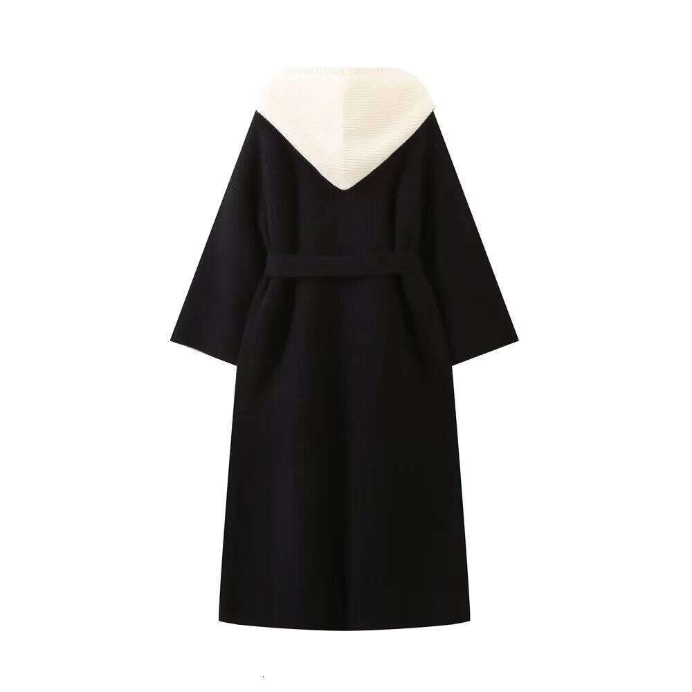 PB&ZA2024 Autumn New Women's Fashion Style Versatile Detachable Hooded Scarf Fake Two Piece Knitted Coat