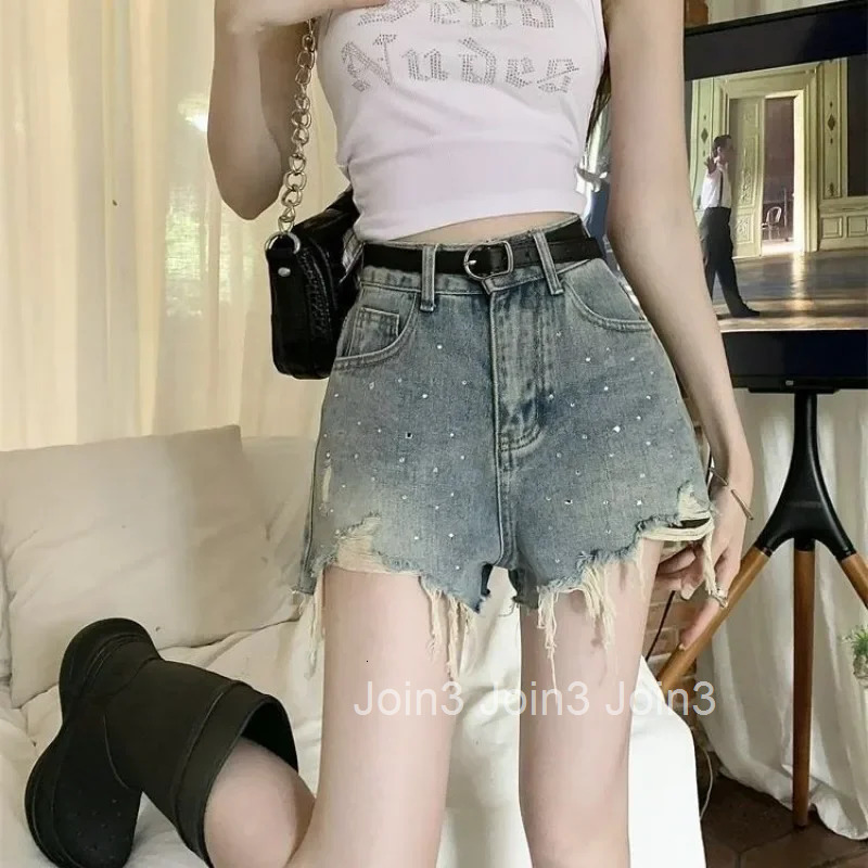 With Belt Denim Shorts for Women Korean Style Short Jean Pants Woman Wide Classic Flowy Harajuku Fashion XL Streetwear Elegant