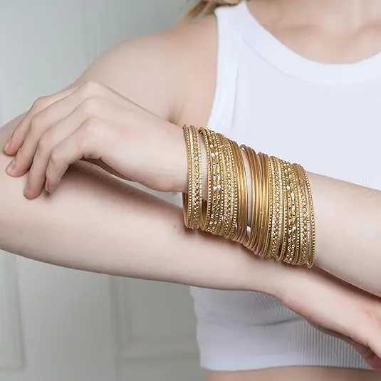 24 pcs/set Bangle Indian Bollywood Alloy Metal Textured Color Designer Jewelry Special Large Size Bangle Set Z250616