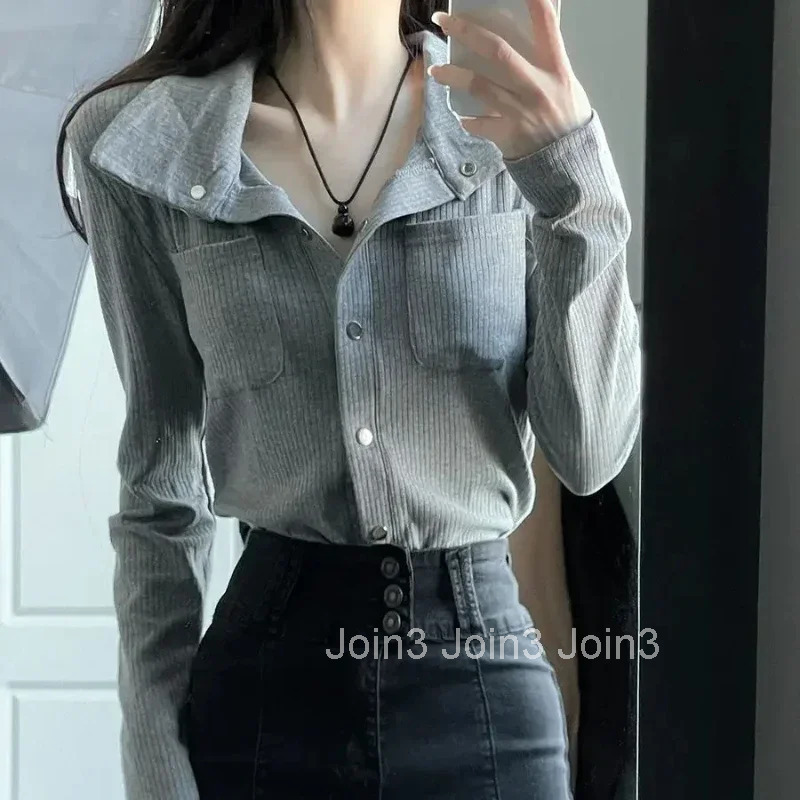 Button Female Tee Polyester Womens Polo Plain With Collar T-shirts Cheap Clothes New Aesthetic Y2k Fashion Youth High Quality