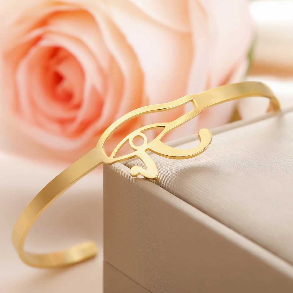 Dawapara Eye of Horus Stainless Steel Women Cuff Bangle Adjustable Ancient Egyptian Protection Amulet Jewelry Z250616