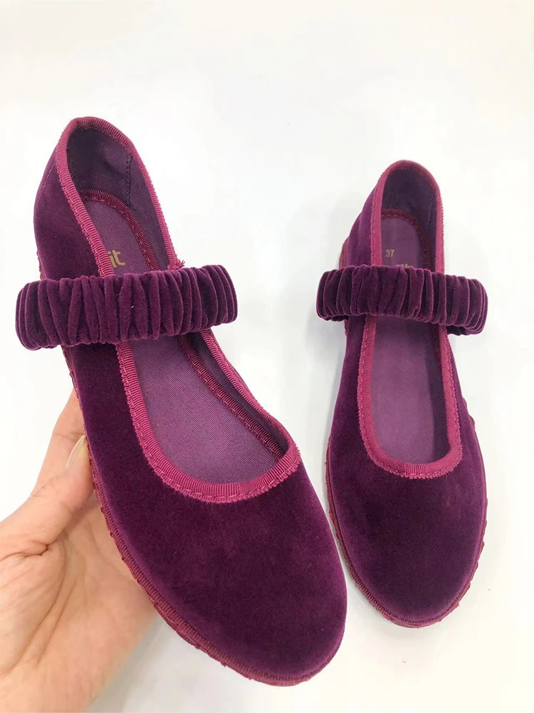Elastic Band Velvet Mary Janes Ballet Flats Shoes Women 2024 Trend Solid Color Fabric Canvas Shoes Ladies Elegant Loafers Black 250613