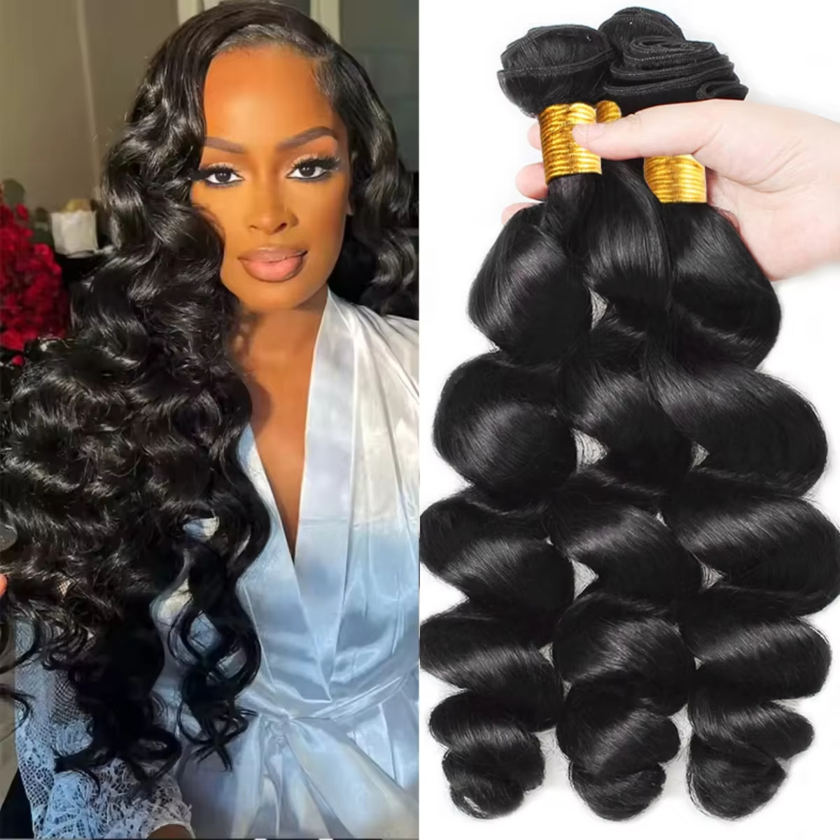 Human Hair Bundles Loose Wave 3 Bundles Pre Pack 100g 100% Unprocessed Brazilian Vrigin Hair Loose Wave Bundles for Black Women Hair Natural Color Wea