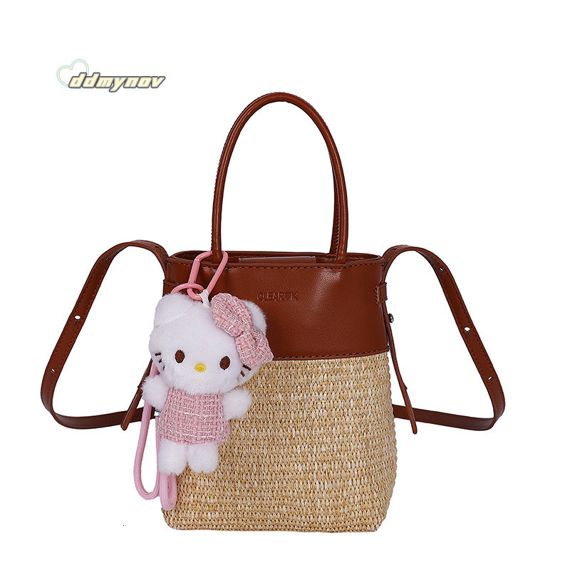 Summer Straw Mini Shoulder Bucket for Women 2025 New High-end Vacation Style Casual Handbag Crossbody Bag ddmynov ddmynov ddmynov