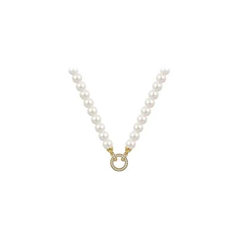 New Arrival French Elegant Micro Set Zircon Round Buckle Imitation Pearl Beaded Necklace For Womens Temperament Jewelry Sweet Accessories V250616