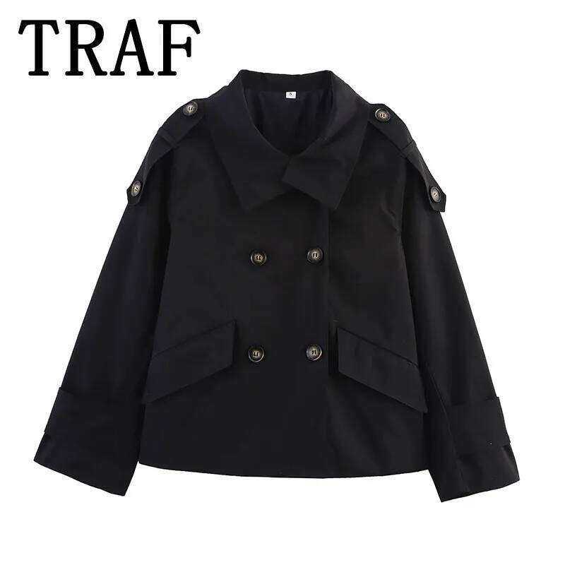 TRAF Women Jacket 2025 Women's Two Tone Short Coat Fashion Windbreaker Style Casual Jackets Streetwear New In Outerwears