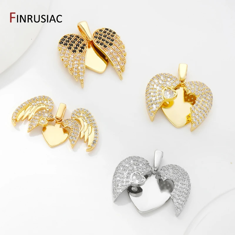 18K Gold Plated Brass Heart Pendant Charm For DIY Jewelry MakingInlaid Zircon Wing Charm DIY Necklace Accessories 250609