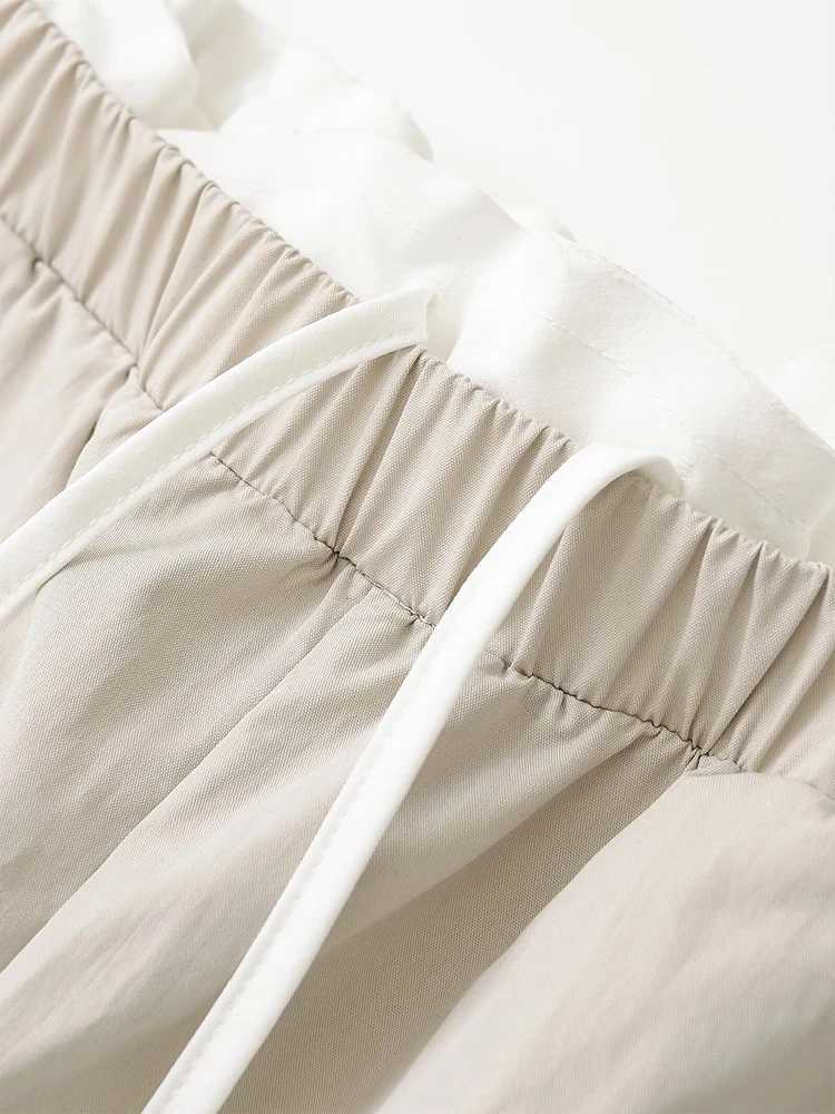 European and American style spring new fashion womens casual contrast color stitching elastic waist drstring wide leg casualXJ250616