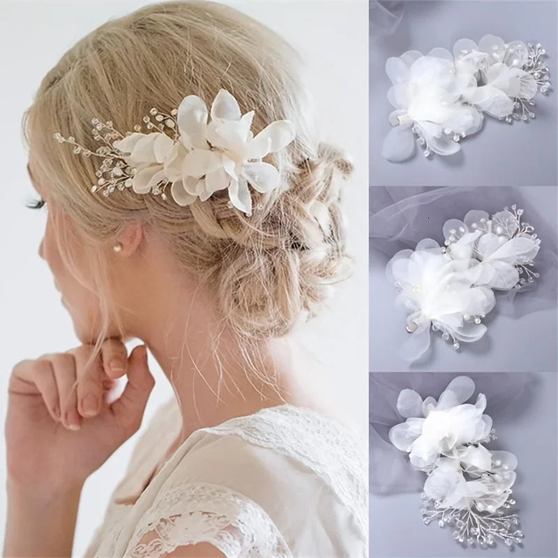 Trendy Silver Color Crystal Flower Hair Clips Hairpin For Women Bride Handamde Bridal Wedding Hair Accessories Jewelry Headpiece 250610