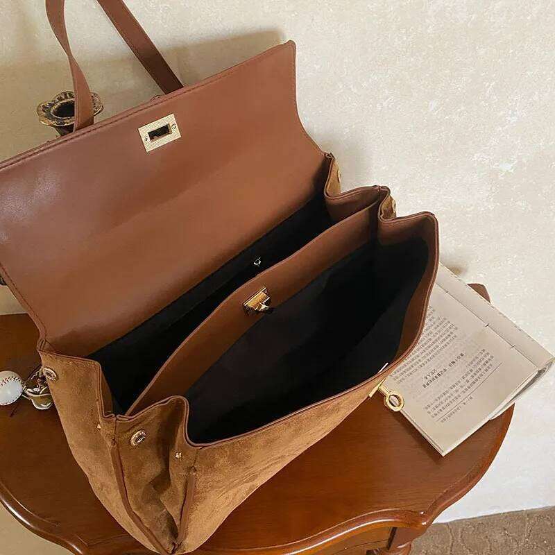 Vintage Faux Suede Women Handbag Large Capacity Winter Commuter Female Shoulder Messenger Bag Big Ladies Totes