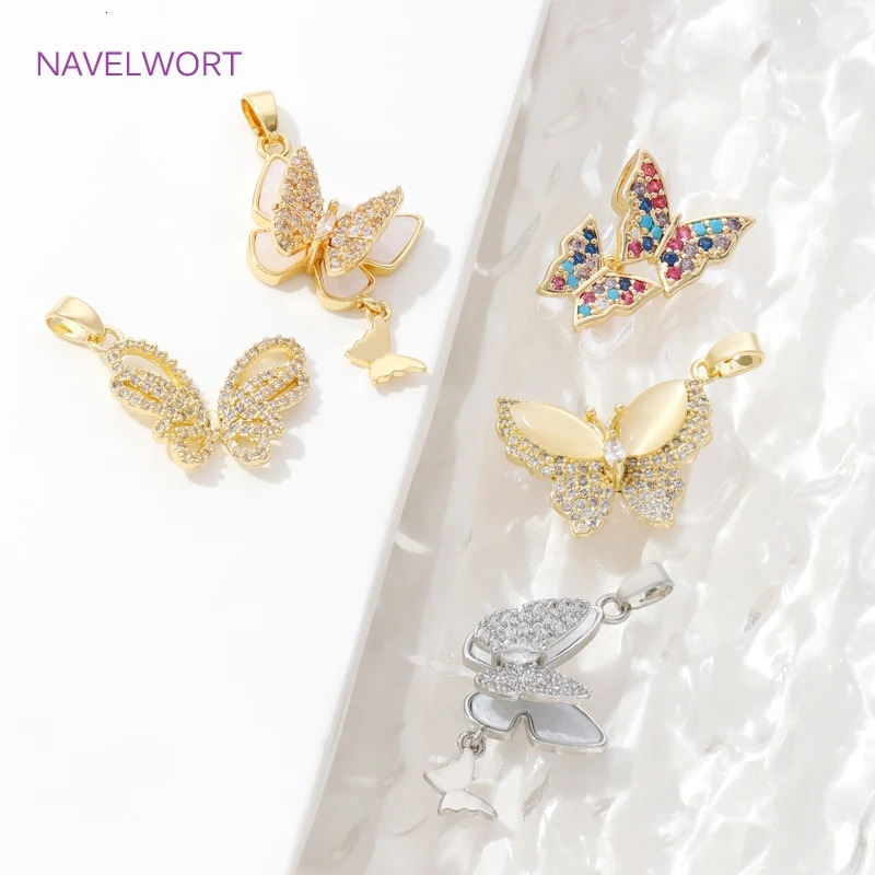Trendy Inlaid Zircon Butterfly Pendants 18K Gold Plated Brass Butterfly Charms Pendants For DIY Necklace Making Accessories 250609