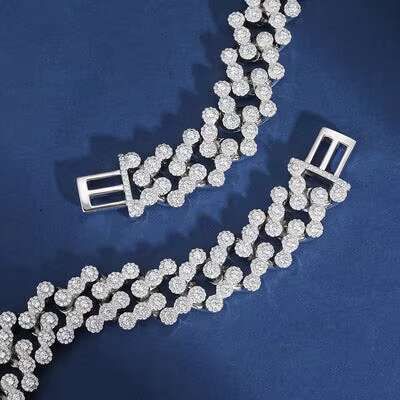 Hip Hop Rock Solid 925 Sterling Silver Cuban Link Chain Necklace Moissanite Diamonds Fine Jewelry for Men Women Dropship