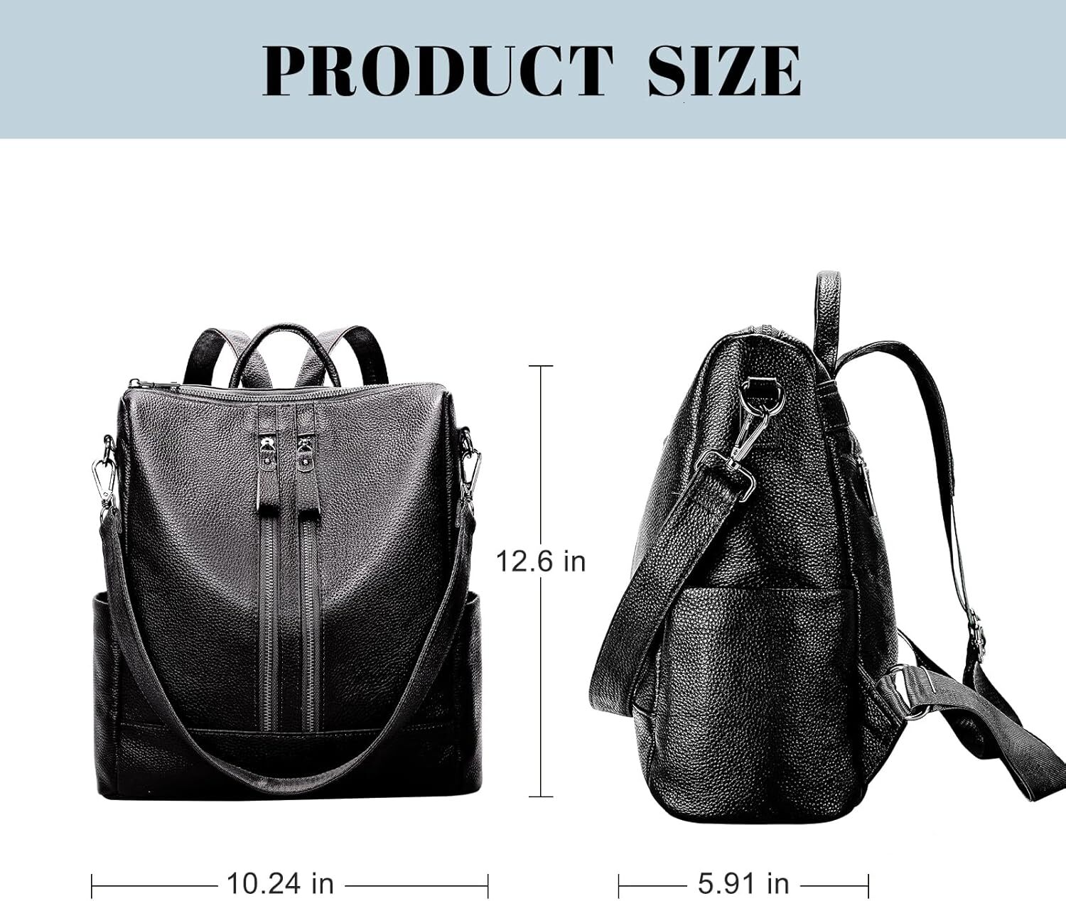Genuine Leather Purse Women: Fashion Ladies Convertible Backpack Designer Shoulder Handbag for Travel