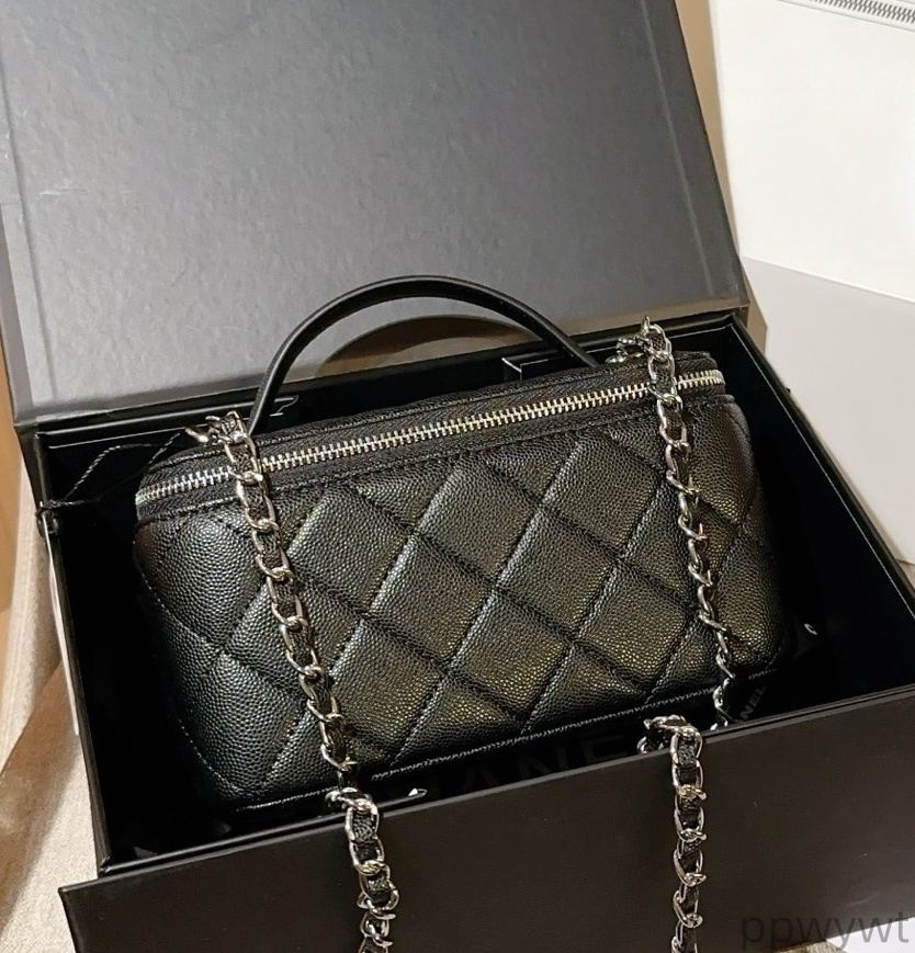 Designer Bag Vanity Case Bag Quilted Mini Box Bag Gold Ball Chain Crossbody Top Handle Lamb Leather Women's Black Cosmetic Pouch