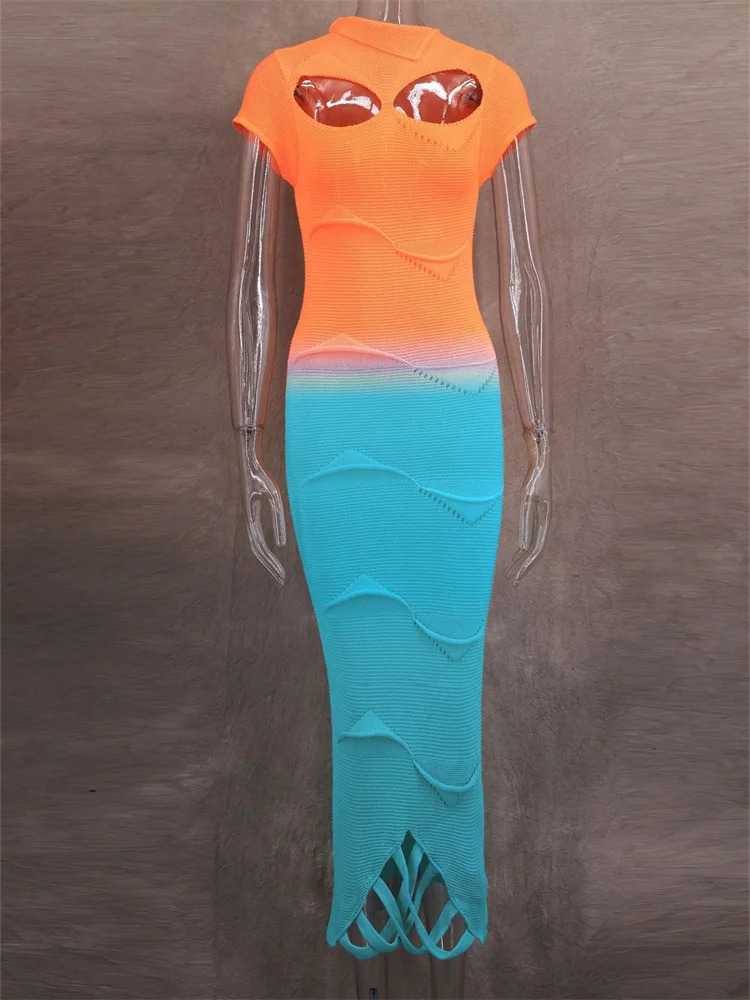 Dresses for Women 2025 Wholesale Cross Neck Hollowed Out Black Fringed Knitted Patchwork Maxi Dress Fashion Street Wear 250616