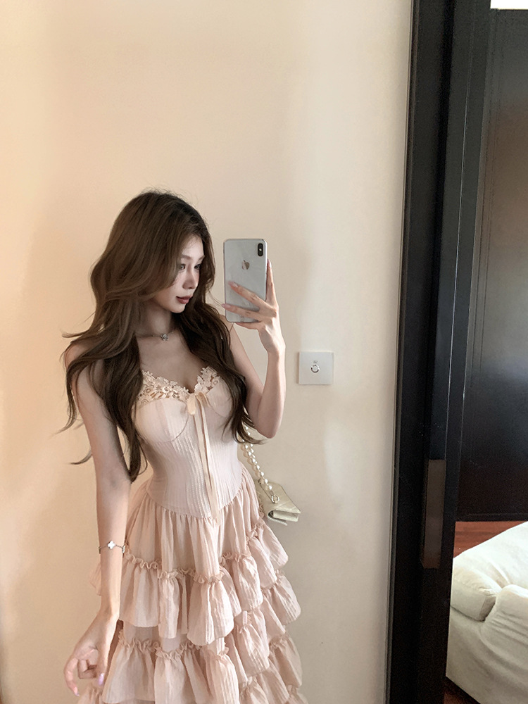 XR171 New French Temperament Lace Suspender Dress Women's Summer