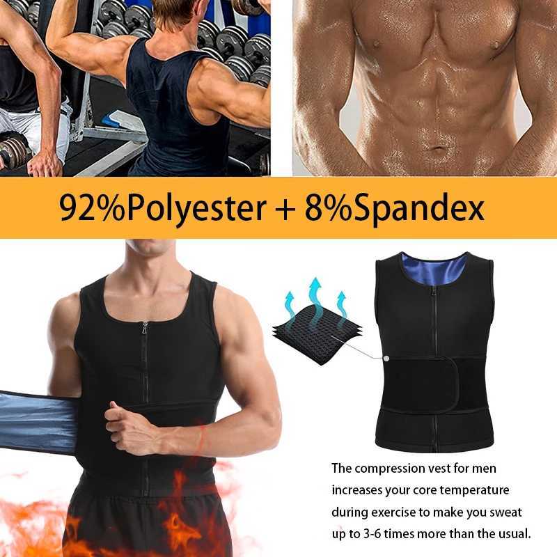 Men Body Shaper Sauna Sweat Vest Workout Tank Top Abdomen Reducer Waist Trainer Belly Slimming Shapewear with Zipper Weight Loss W250616