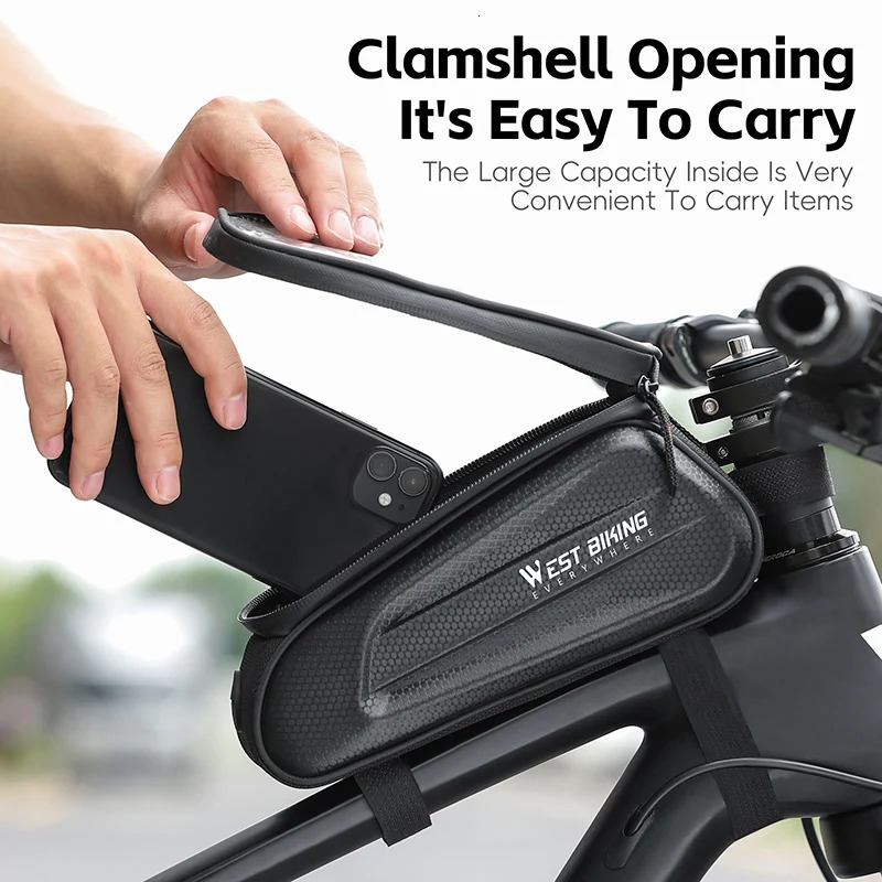 WEST BIKING Bike Bag Front Phone Bicycle Bag For Bicycle Tube Waterproof Touch Screen Saddle Package For 7Inch Bike Accessories 250610