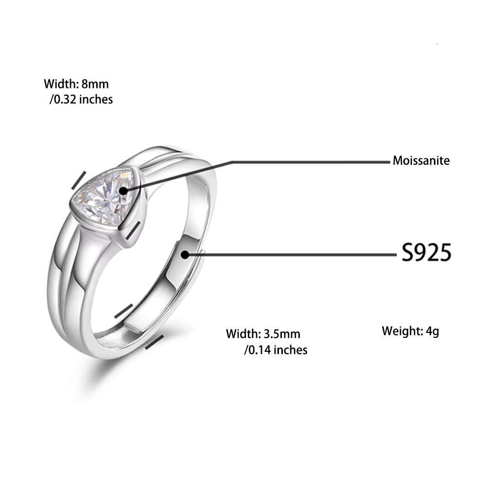 925 Silver Moissanite Bead Decor Opening Adjustable Ring for Men