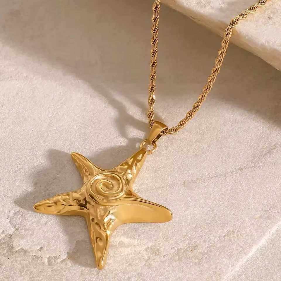 NEW Starfish Stainless Steel Pendant Necklace 18K Gold Plated Waterproof Fashion Jewelry For Women Men W250616