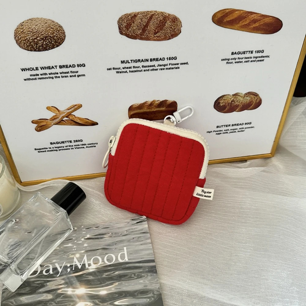 Quilting Seam Coin Pouch Polyester Cotton Square Small Cosmetic Bag Lightweight Korean Style Earphone Storage Case Student 250614