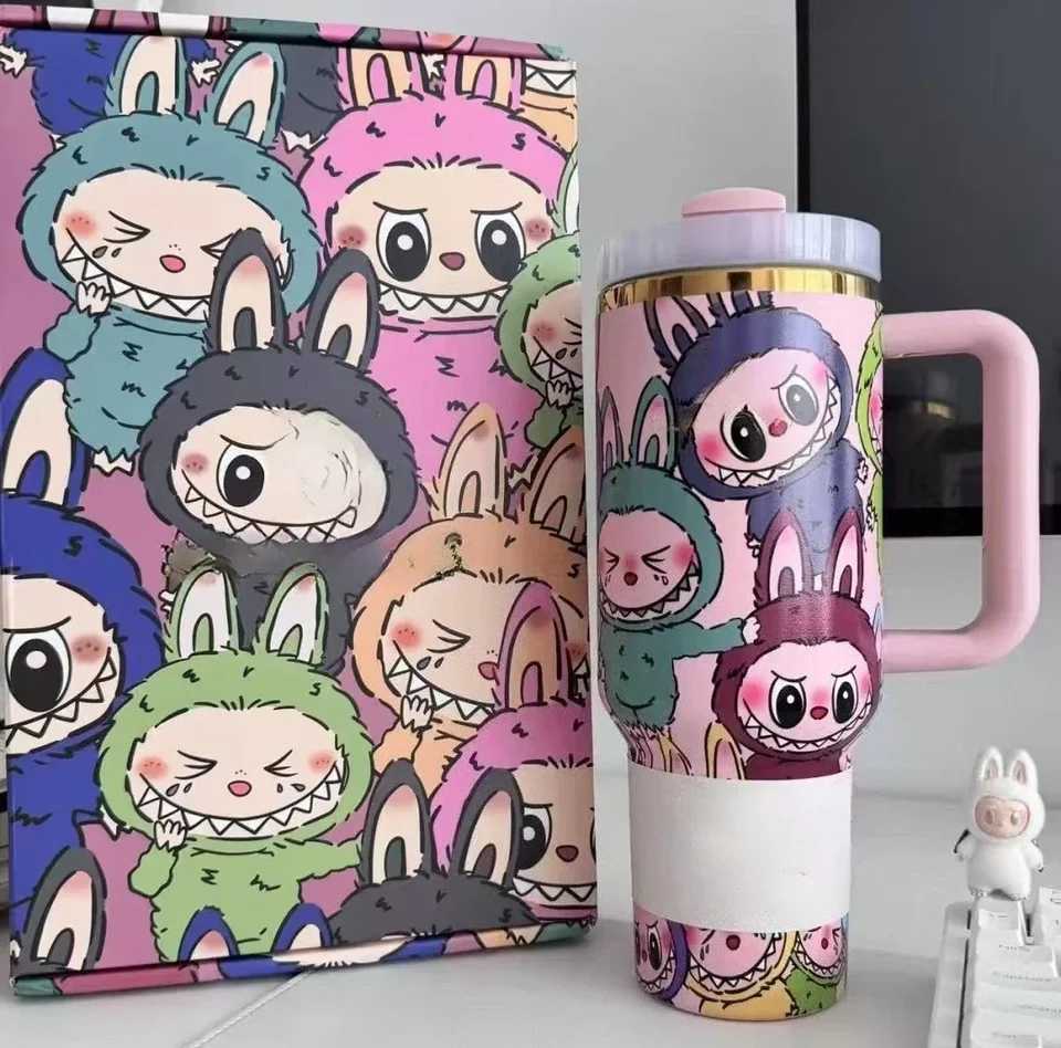 New 40oz Labubu Stainless Steel Tumbler With Straw Lid Insulated Travel Mug Large Capacity Cup For Car Office Girl Gift XJ250616