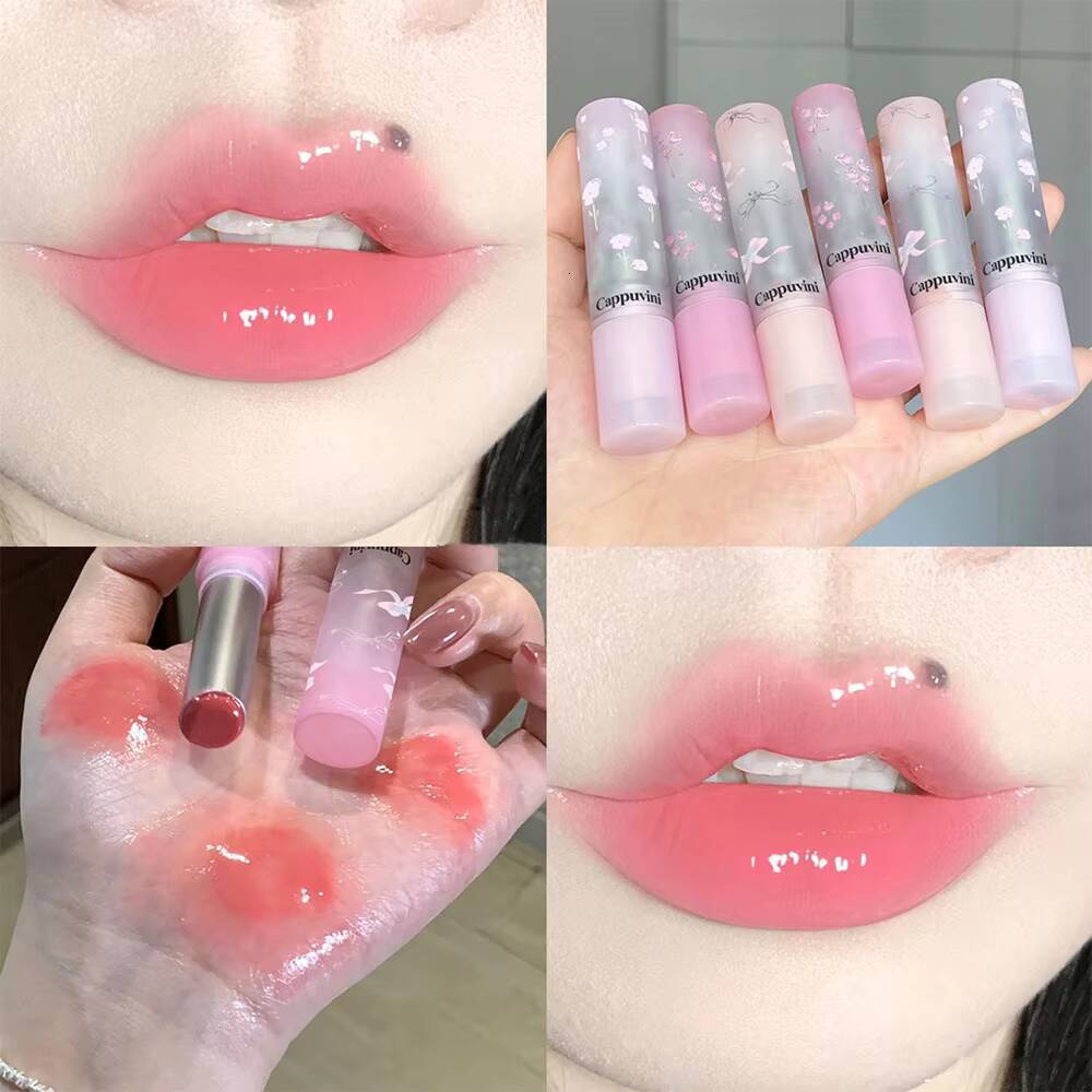 Cappuvini Sweet Girl Gloss Mirror Lip Glaze Pouty Lips Moisturizing Water Light Long-lasting Makeup Lipstick Valentines Gift happy