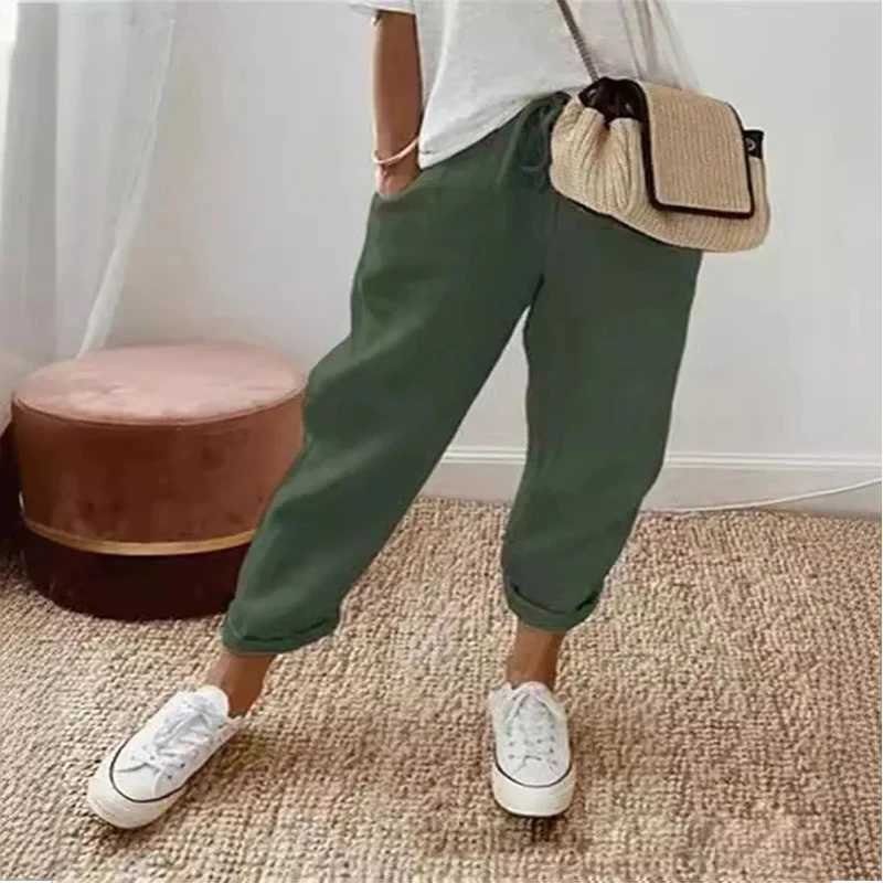 Solid Color Drstring Elastic Waist Women Pants Summer Plus Size Casual Wide Leg Pants Fe Loose Ele Oversize TrousersXJ250616