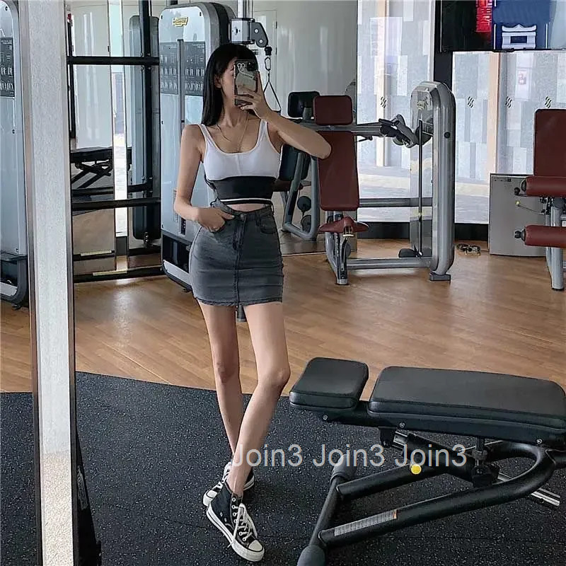 High Waist Grey Short Woman Denim Skirt Mini Y2k Vintage Korean Style Streetwear Chic and Elegant Modest Jeans Skirts for Women