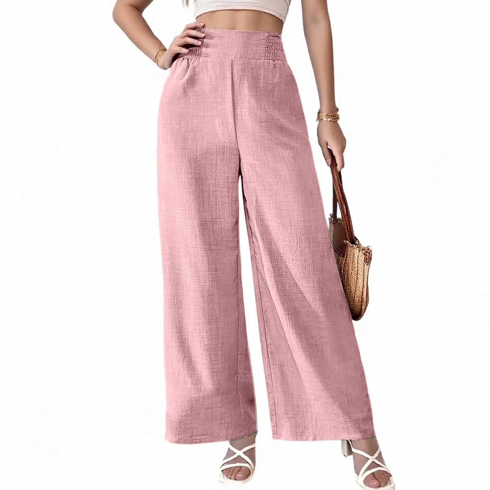 Womens Summer Thin Twill Pants Versatile Casual Wide-Leg Trousers Solid Color High-Waist Straight Pants Breathable Sweatpants XJ250616