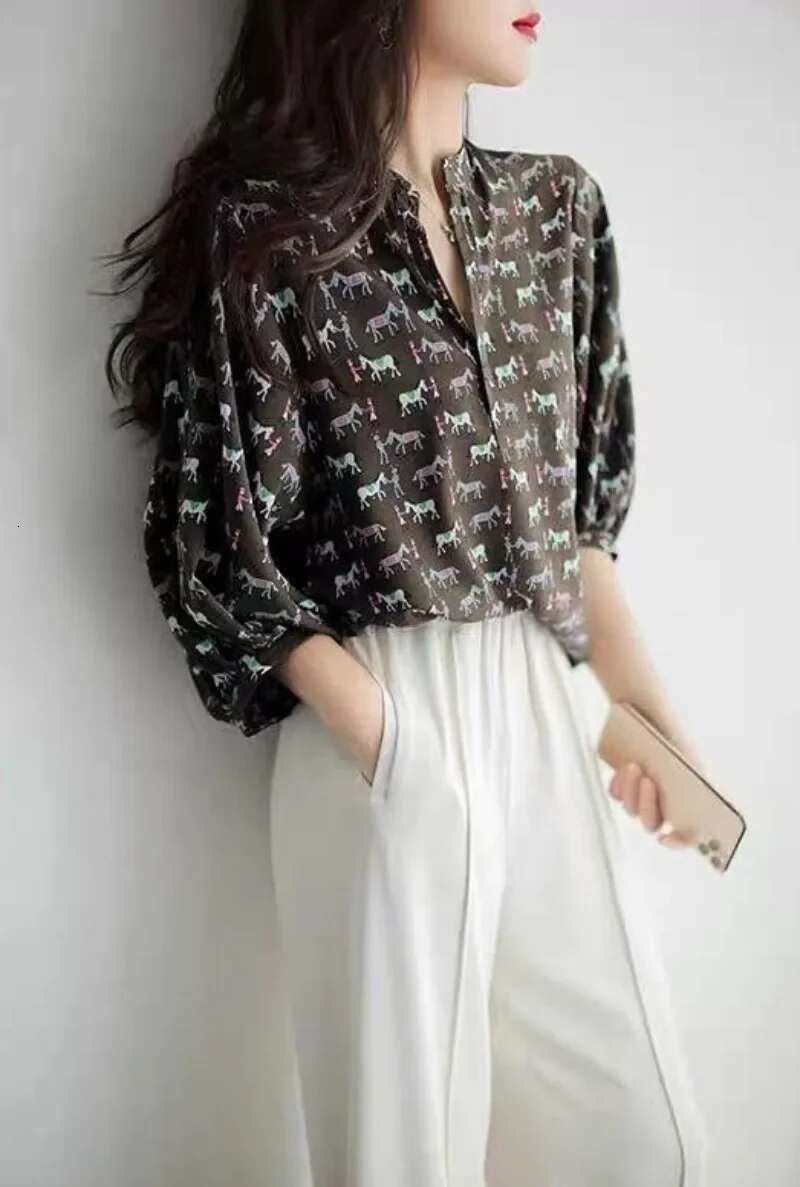 Formal Womens Shirt and Blouse Pattern White Office Outfits Dress Shirts Summer Half Sleeve Female Tops Wear To Work New 2024 M