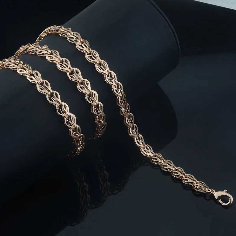Long Style Men Women 585 Rose Gold Color Necklace Beaded Twist New Cu 50cm 60cm Chain Jewelry W250616