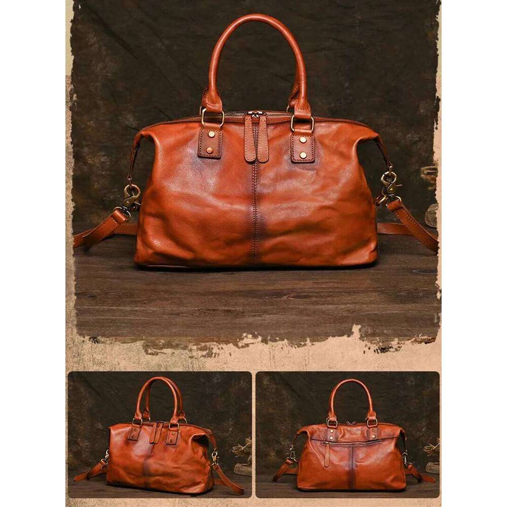 High Quality A4 Vintage Brown Coffee Top Grain Genuine Leather Women Handbag Cowhide Shoulder Messenger Bag Female Purse M022