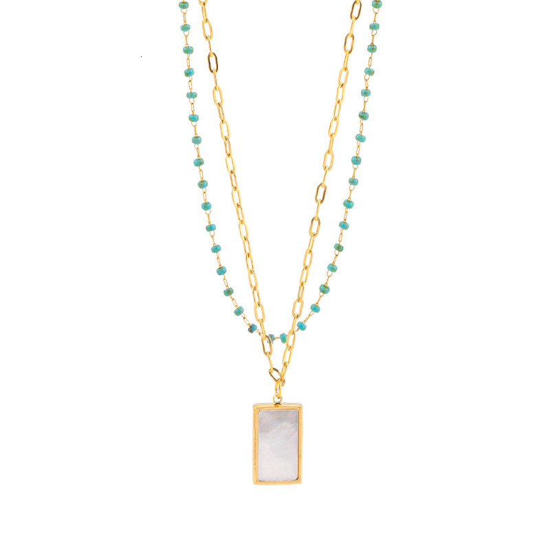 Light High-End White Mother-of-Pearl Rectangular Double Layer Stacked for Women, Unique Versatile Titanium Steel Necklace