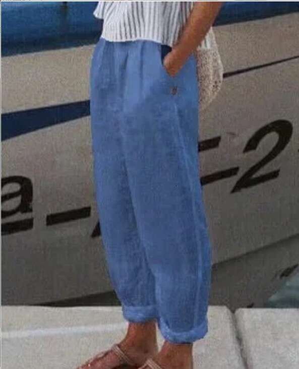 Cotton Linen Solid Color Cuffed Casual Pants with Optional Floral Pattern 2025 New Fashion Trendy Clothing