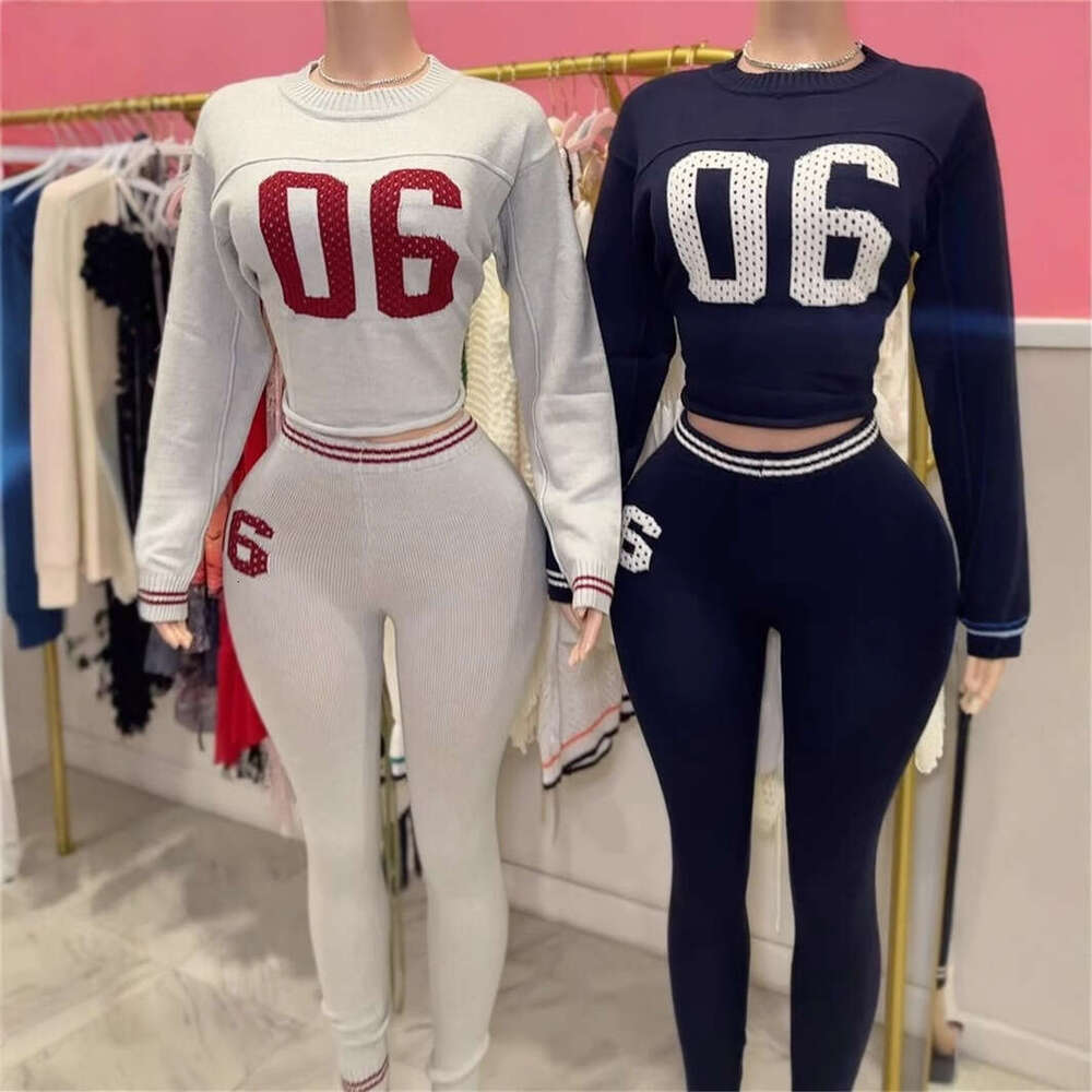 New Fashion Versatile Printed Sports Style Color-Block Casual Long Sleeve Top And Pants Set For Women B5