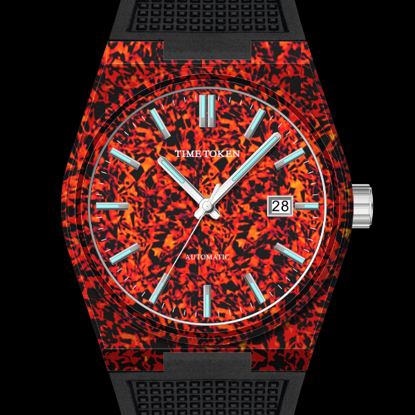 Unique Men's Watch TIME TOKEN with Luminous Carbon Fiber Case Japanese Miyota Movement Sapphire Crystal Fluororubber Strap Square Steel Buckle 10